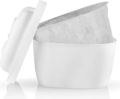 A white water filter cartridge and filter bags are shown on a white background.