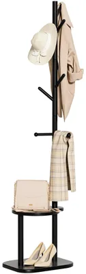 Garderobenständer mit 9 Haken und Ablage, 170 cm, schwarz
