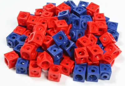 Image de 100 cubes à assembler rouge/bleu 1,7 cm