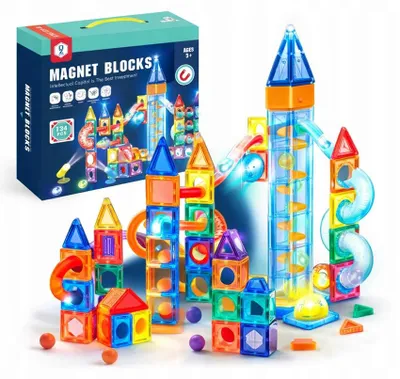 Zdjęcie produktu dla Klocki Magnetyczne 134El Świecący Tor Kulkowy Kulodrom 3D Konstrukcyjny