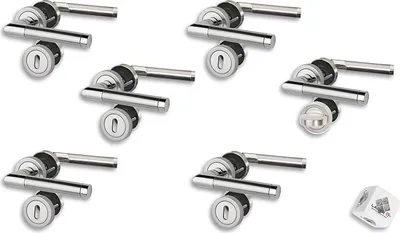 Produktbild von Edelstahl Türbeschlag 6er Set, Rosettengarnitur für 5 x Zimmertüren und 1 x WC/Badtüre, Türklinke Türgriff Türbeschlag