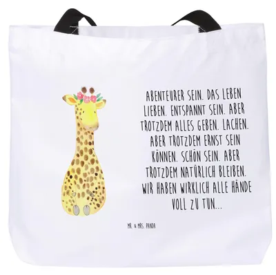 Produktbild von Mr. & Mrs. Panda Shopper Giraffe Blumenkranz - Weiß - Geschenk, Tasche, Freundin, Afrika, Abenteurer, Selbstliebe, Strandtasche, Tote Bag, Einkaufstasche, Reisetasche