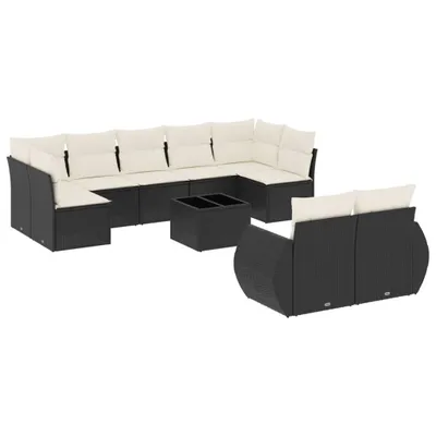 Produktbild von 10-tlg. Garten-Sofagarnitur mit Kissen Schwarz Poly Rattan