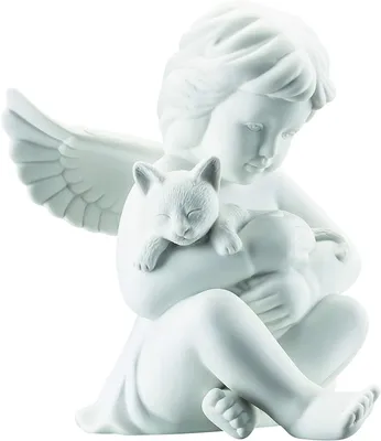 Produktbild von Rosenthal Engel gross weiss matt Engel mit Katze 14,5 cm
