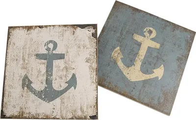 Produktbild von 2er Set Maritime Anker Wandbilder aus MDF Blau Weiß Rustikal 24 x 24 cm
