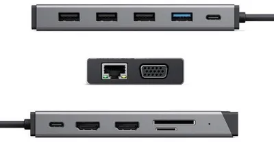 Imagen del producto de Estación de acoplamiento triple para monitores, con puerto USB-C PD y diseño compacto, marca Alogic