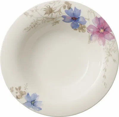 Produktbild von Villeroy & Boch Mariefleur Gris Basic, Suppenteller, Rund, Porzellan, Mehrfarbig, 0,4 l, 23 cm