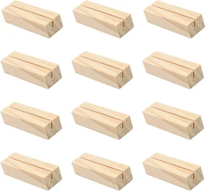 Imagen del producto de Soportes para tarjetas de mesa de madera, 12 unidades, 7 x 2,2 x 1,8 cm