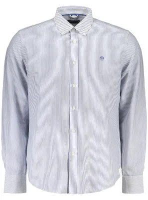 Image de T-shirt à manches longues élégant pour homme, bleu à rayures et broderies