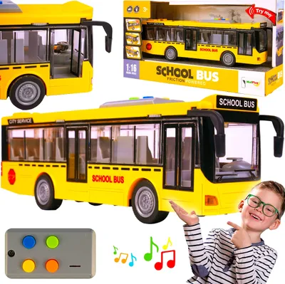Produktbild von MalPlay Bus mit Fahrgeräuschen, Lichter und öffnen Türen | elektrischer Spielzeugbus 1:16 | Spielzeugauto | Kinder ab 3 Jahren