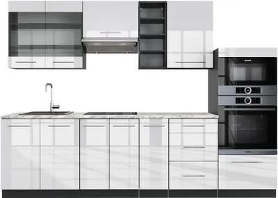 Produktbild von Küchenzeile Vicco Fame-Line Weiß Hochglanz/Anthrazit 280 cm , AP Marmor, Model 42129