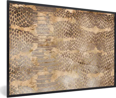 Produktbild von MuchoWow® Gerahmtes Poster Tiermuster - Gold - Schlange 90x60 cm - Poster mit Schwarzem Bilderrahmen Wandposter Rahmen Foto Bilder - Fotorahmen - Foto-Plakat