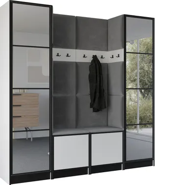 Produktbild von KIER FURNITURE Kleiderschrank EDEN, Schlafzimmer Schrank, Garderobeschrank, Flurschrank Weiß & Grau 212,8x205x39 cm