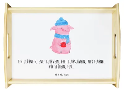 Produktbild von Mr. & Mrs. Panda Tablett Schweinchen Glühwein - Weiß - Geschenk, Betrunken, Spruch, Deko, Holztablett, Nikolaus, Servier, Sofa, Weihnachtsmarkt, Bett-Tablett