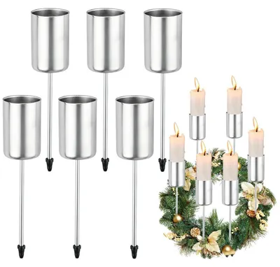 Obrázek produktu pro 6 kusů svícnů pro adventní věnec, stříbrné, průměr 2,5 cm, s hrotem pro svíčky