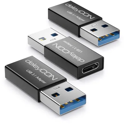 Produktbild von deleyCON USB C Adapter 3.0, 3 Stück, 5Gbit/s, C auf A - Schwarz