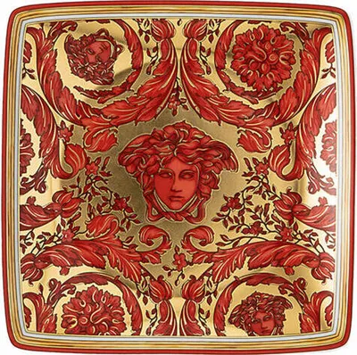 Zdjęcie produktu dla Rosenthal Versace miska kwadratowa płaska Medusa Garland Red, porcelana, 12 cm, 11940-409958-15253