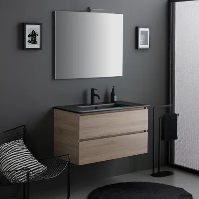 Produktbild von 90cm Badezimmermöbel - Set, 4-teilig, in Holzoptik-Eiche | Berlin