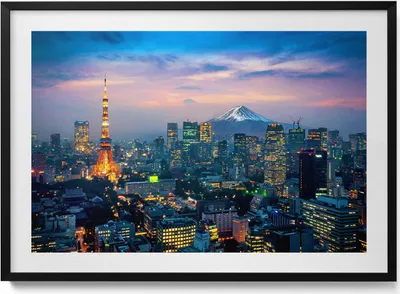 Produktbild von Stadt bei Nacht– Wandbild mit Rahmen – Gerahmtes Bild  – Wanddekoration – 100x70 cm –  Schwarz Rahmen