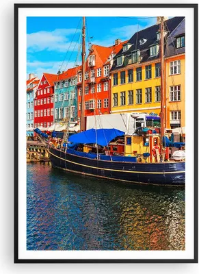 Produktbild von Gerahmtes Poster - Schwarzer Rahmen - Kopenhagen Nahavn Schiffe - 70x100 cm - Wand Bild - Wanddeko - Wandbilder - Wandposter - Bilderrahmen - Bilder - Kunstdruck - Wandbild - P2BPA70x100-4205