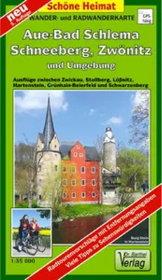 Obrázok produktu pre Aue, Schneeberg Lichtenstein a okolie 1 : 35 000 / 1 : 50 000. cyklistická a turistická mapa