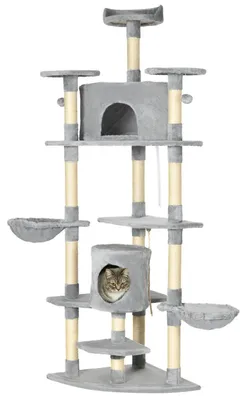 Produktbild von Kratzbaum groß, 200H cm, XXL Katzenbaum mit Katzenhöhlen, Hängematten, Katzenkratzbaum für große Katzen, stabil, Hellgrau