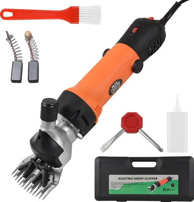 Zdjęcie produktu dla Maszynka do strzyżenia owiec, elektryczna, 690 W, profesjonalna maszynka do strzyżenia zwierząt hodowlanych, 6-stopniowa regulacja nacisku, zestaw do pielęgnacji sierści zwierząt, z wymienną głowicą, szczotką do czyszczenia i pudełkiem do przechowywania