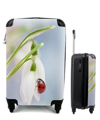 Produktbild von MuchoWow® Koffer Handgepäck Trolley Rollkoffer Kleine Reisekoffer mit 4 Rollen - Marienkäfer auf einem Schneeglöckchen - Cabin Size < 55x40x23 cm & 55x40x20 cm - Fotokoffer - Kabinenkoffer - Boardgepäck - Reise-Box - Reisekoffer - Reisegepäck - Koffer mit Bild - Trolley für Kinder