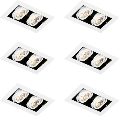 Produktbild von QAZQA - Set mit 6 modernen Einbaustrahlern Weiß 2-flammig Verstellbar - Oneon 70 I Wohnzimmer I Schlafzimmer - Stahl - LED geeignet GU10