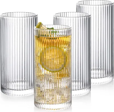 Zdjęcie produktu dla Zestaw 4 szklanek do drinków POLIDREAM premium, 360 ml, szklanki koktajlowe w stylu origami, szklanki z karbowaniem