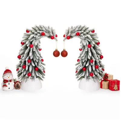 Produktbild von Künstlicher Tannenbaum Mini Weihnachtsbaum 35 cm beflockt mit roten Beeren Tischdeko,Festliche Akzente für Fensterbank Kommode und Wohnbereich