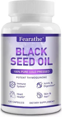 Produktbild von Black Seed Oil 1000mg (120 Kapseln) Nahrungsergänzungsmittel, Herz, Haare, Nägel, Haut, Immunsystem, Verdauung, Gelenke