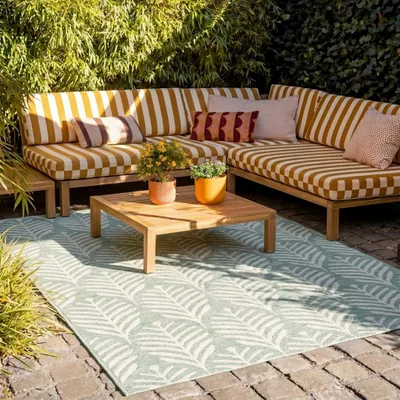Produktbild von Volero - Outdoor Teppich - Summer Leaves Grün - 140x200 cm - Wohnzimmer, Balkon, Garten, Terrasse, Flur - Boho, Industrielle, Modern, Skandinavisch