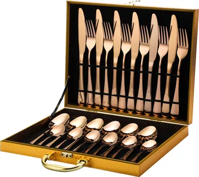 Image de Set de couverts en acier inoxydable de 24 pièces pour 6 personnes, avec coffret de rangement haut de gamme, pour la cuisine, les restaurants et les hôtels