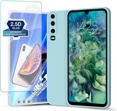 Produktbild von Hülle für Huawei P30 mit 9H Displayglas Displayschutz Plus Case Cover Bumper Silikon Softgrip Schutzhülle Farbe: Hellblau