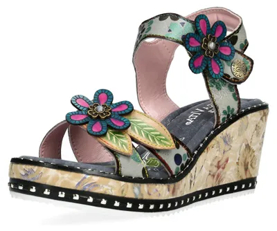 Produktbild von Laura Vita Damen Sandalette Plateau und Keilabsatz Blütenapplikation Ballon 08, Größe:40 EU, Farbe:Grau