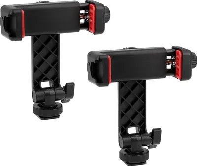 Produktbild von 2er Set Smartphone Halterung mit Blitzschuh & Blitzfuß - Drehbarer Handyhalter 360° für Kamera, Mikrofon & Videolicht (55-90 mm)