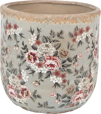 Zdjęcie produktu dla Clayre & Eef Doniczka Ø 17x16 cm Szare ceramiczne kwiaty