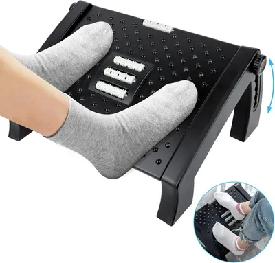 Immagine prodotto di Poggiapiedi con funzione massaggio 6 altezze regolabili Poggiapiedi ergonomico e antiscivolo per l'ufficio e la casa