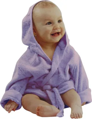 Produktbild von Baby Bademantel mit Kapuze Gürtel und Knopf Lila Baumwolle