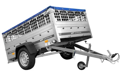 Produktbild von PKW-Anhänger auf Federn 200x125 UNITRAILER GARDEN 201/R KIPP mit Gitterwänden, H-0-Rahmen und blauer Plane