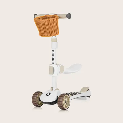 Produktbild von Lionelo Franky 2in1 Kinder Laufrad bis 20 kg Balance Roller bis 50 kg Höhenverstellbar, LED-Räder, rutschfestes Trittbrett, Korb Beige