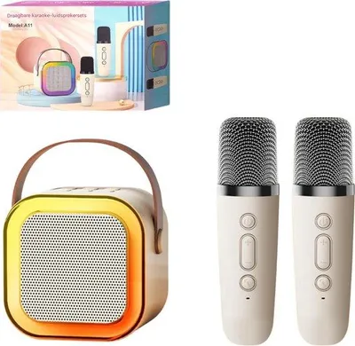 Obrázek produktu pro Karaoke zařízení se 2 mikrofony, Bluetooth reproduktor, 3 režimy LED osvětlení, přepínání jazyků, pro děti i dospělé