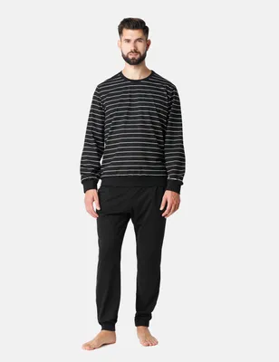 Produktbild von Ladeheid Herren Schlafanzug aus Baumwolle LA40-228 (Schwarz Weiß, M)