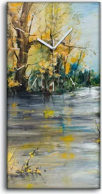 Produktbild von Leinwand Uhr Küche Wohnzimmer Bild 30x60 Gemälde Abstrakt Wald Bäume Fluss Natur - weiße Hände