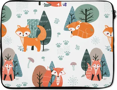 Produktbild von MuchoWow® Laptop Hülle 17 Zoll Laptoptasche Muster - Fuchs - Baum - Zipper - Schutzabdeckung