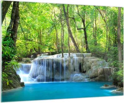 Produktbild von Bilder auf glas - Wasserfall Wald Umwelt - 100x70cm - Glasbilder - Wandbilder - Kunstdruck - zum Aufhängen bereit - Wanddekoration aus Glas - Glas Bilder - Wandbild auf Glas - GAA100x70-2664