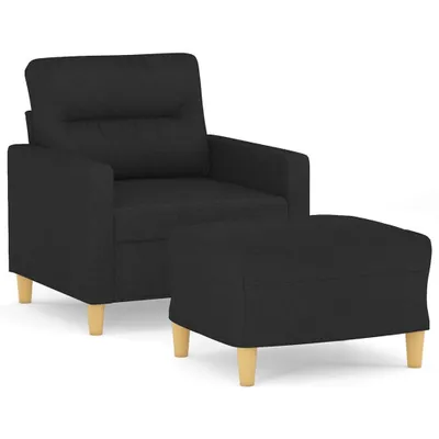 Produktbild von vidaXL Sessel mit Hocker Schwarz 60 cm Stoff
