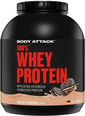 Produktbild von Body Attack 100 % Whey Protein, Cookies & Cream, 2000 g Dose