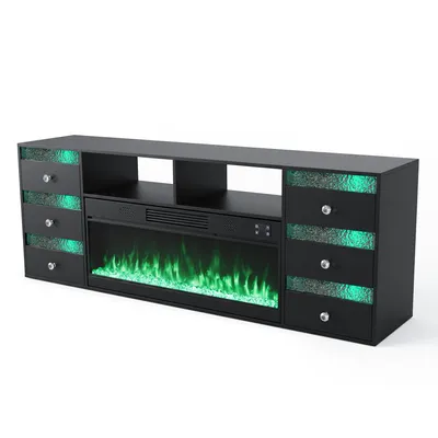 Produktbild von VANITII TV-Schrank mit kamin Heizfunktion，mit farbwechselndem LED-Beleuchtung mit Bluetooth 6 Schubladen Schwarz 180 x 40 x 65 cm